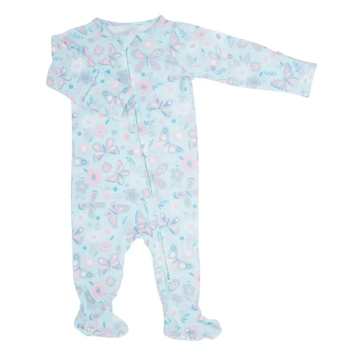 Zipper Footie – Butterfly Aqua