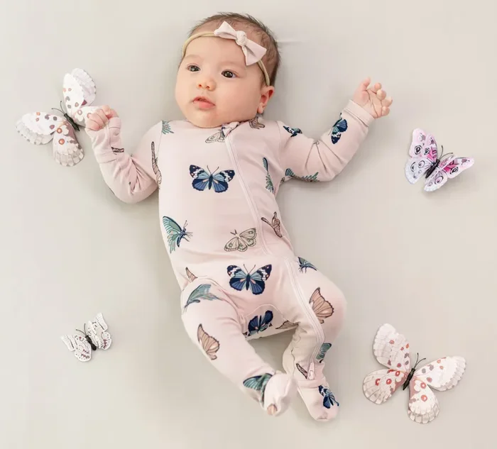 Zippered Footie | Blush Butterfly